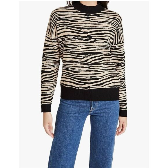 Wayf Women’s M Vincent Intarsia Pullover Sweater in Beige Zebra Print - Picture 2 of 12